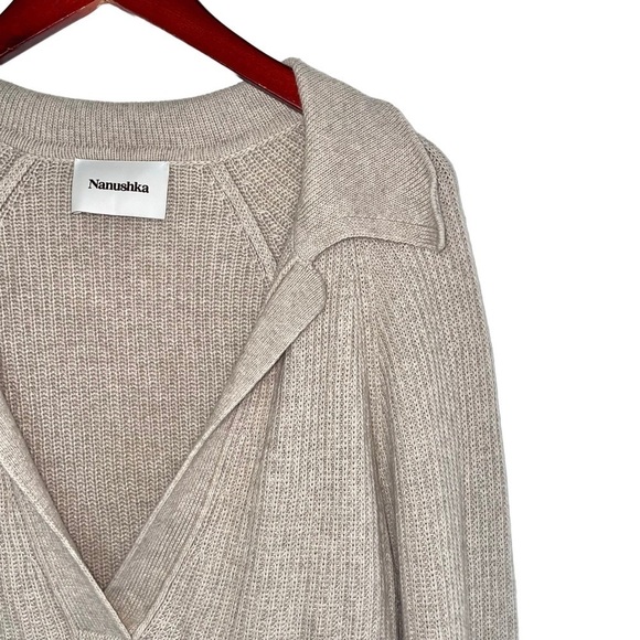 Nanushka Bambi V-neck Sweater ribbed polo wool cashmere beige women’s XS - Picture 5 of 12